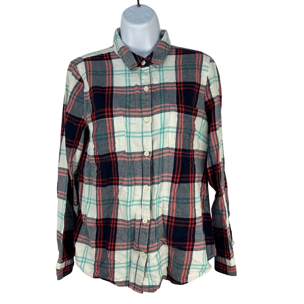 Old Navy Womens Plaid Button Down Long Sleeve Shirt Medium Cotton